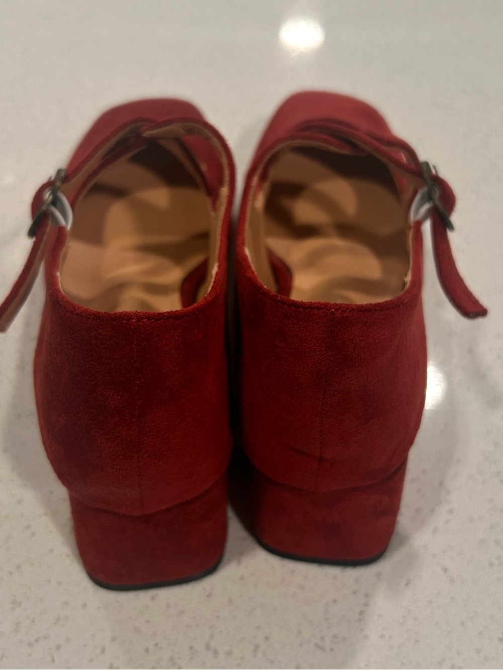 Red Suede Mary Jane Heels - Classic Cross Strap - Picture 3 of 3